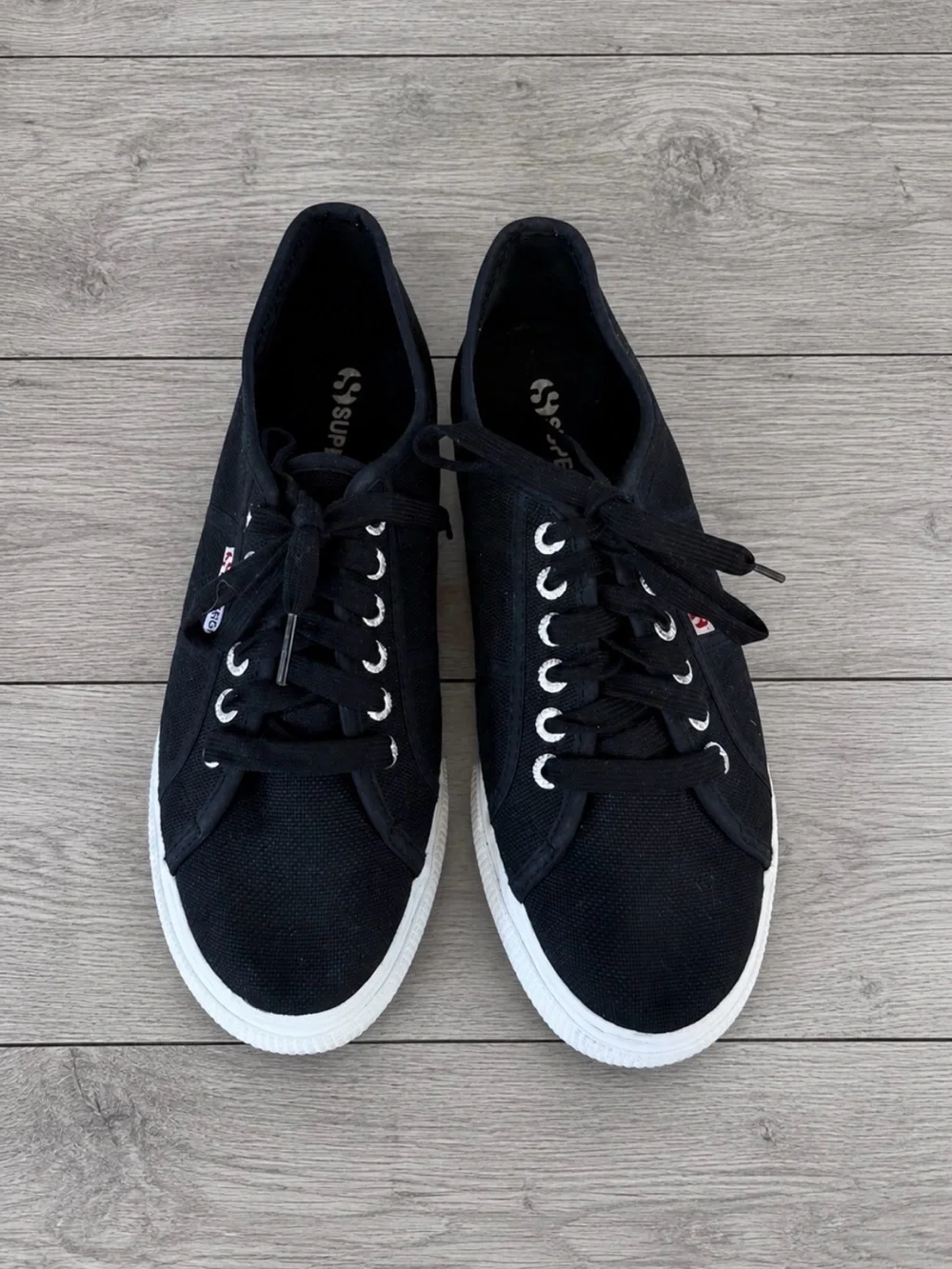 Superga 2790 Platform Canvas Sneakers Black White Size 9.5